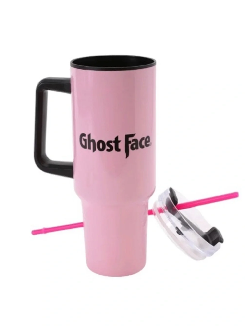Pink Dripping Heart Travel Tumbler with Scream Mask Graphic - 40oz
